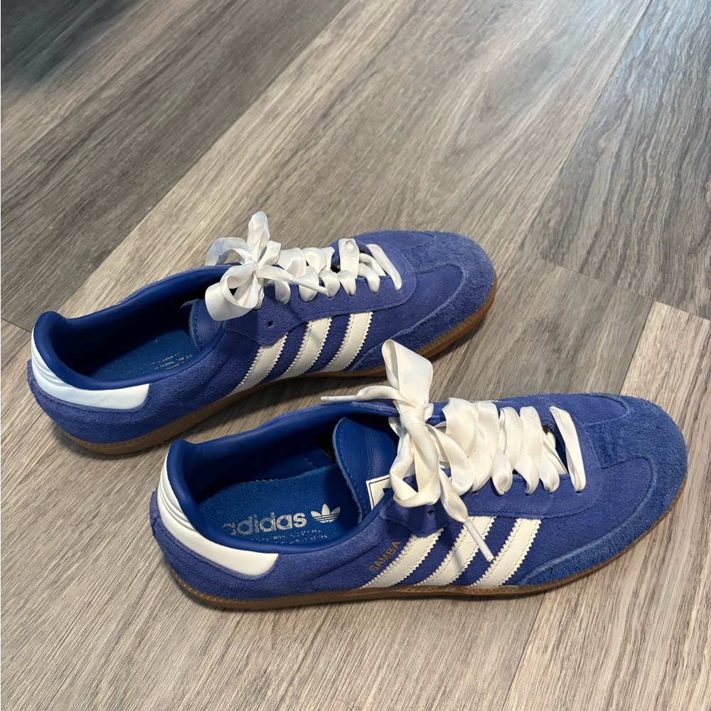 adidas Blue and White Gazelle-Style Women's Sneakers